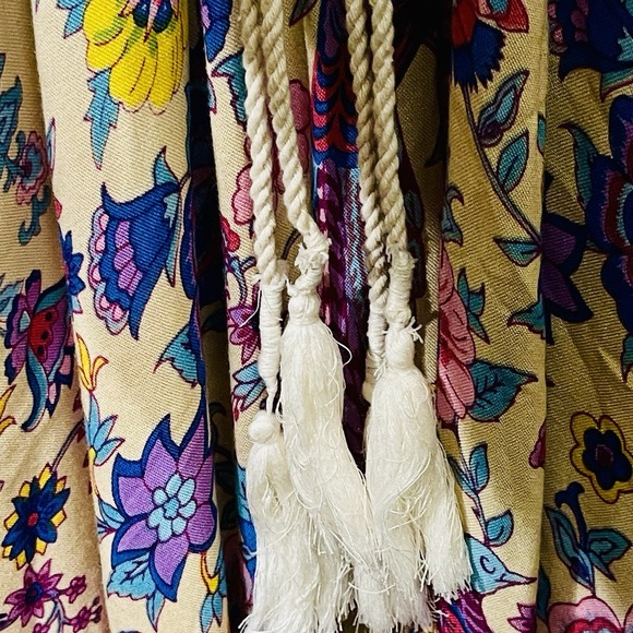 Fashion Fuse Maxi Dress Empire Waist Blue &Purple Peacock Print Boho Whimsy Sz S - Picture 12 of 13